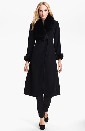 Ellen Tracy Genuine Fox Fur Trim Wrap Coat (petite)