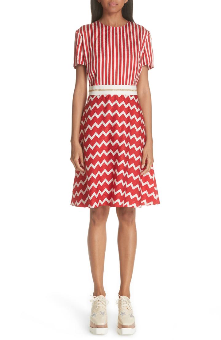Women's Stella Mccartney Zigzag Stripe Silk Dress Us / 38 It - Red