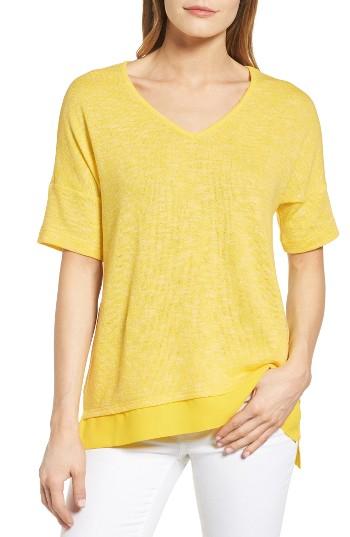Women's Chaus Woven Hem Marled Knit Top