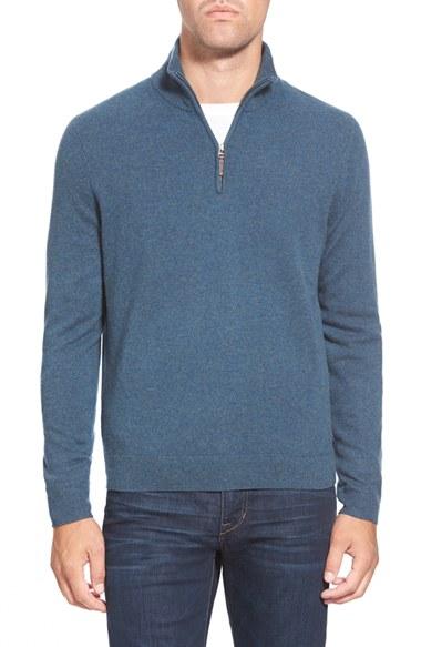 Men's John W. Nordstrom Quarter Zip Cashmere Sweater - Blue