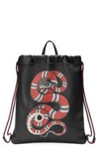 Men's Gucci Kingsnake Leather Drawstring Backpack - Black