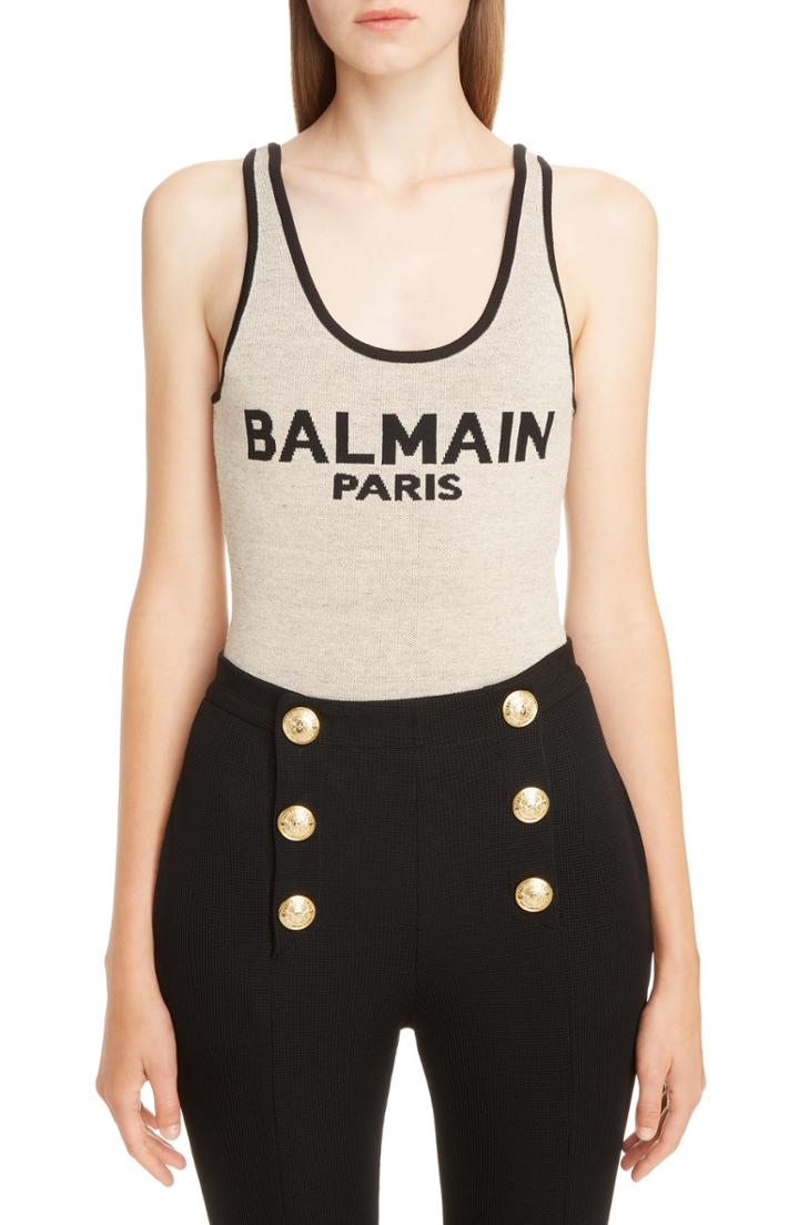 Women's Balmain Logo Knit Bodysuit Us / 34 Fr - Beige