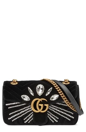Gucci Gg Marmont 2.0 Crystal Embellished Velvet Crossbody Bag - Pink