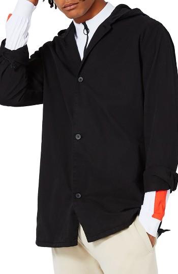 Men's Topman Hooded Overshirt Jacket - Black