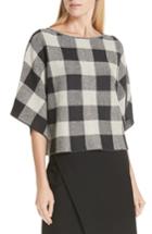 Women's Eileen Fisher Check Plaid Organic Linen Top - Black