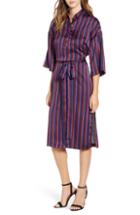 Women's Stripe Satin Shirtdress - Black