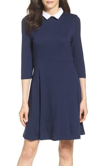 Women's French Connection 'fast Fresh' Collared Jersey Fit & Flare Dress - Blue