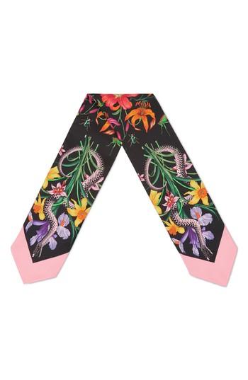 Women's Gucci Flora Snake Silk Scarf, Size - Black