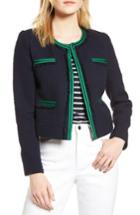 Women's 1901 Ribbon Trim Textured Cotton Open Front Jacket - Blue