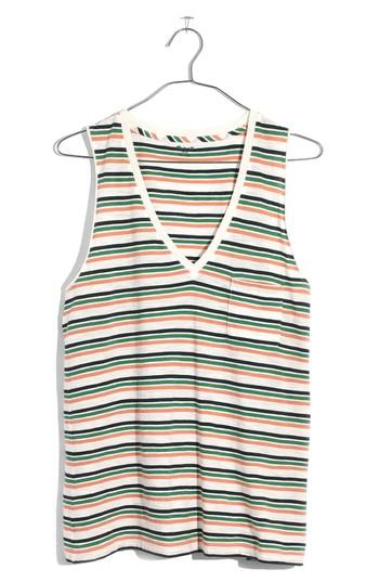 Women's Madewell Whisper Cotton Stripe V-neck Pocket Tank - White
