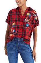 Women's Madewell Central Embroidered Plaid Shirt - Red