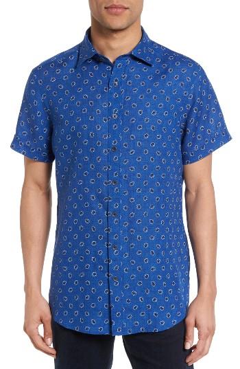 Men's Rodd & Gunn Westerham Regular Fit Print Linen Sport Shirt - Blue