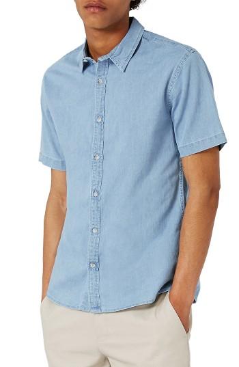 Men's Topman Muscle Fit Denim Shirt - Blue