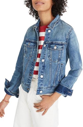 Women's Madewell Shrunken Stretch Denim Jacket, Size - Blue