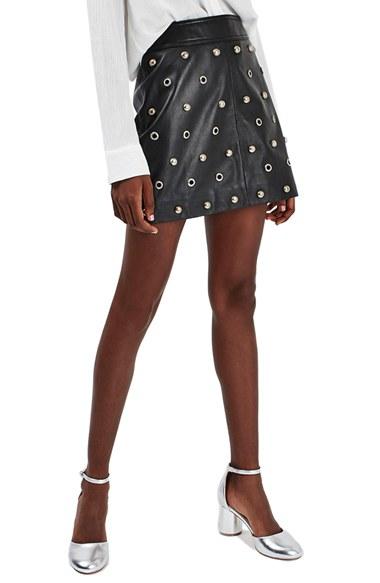 Women's Topshop Stud & Grommet Leather Miniskirt