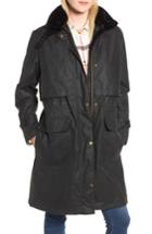 Women's Barbour Floree Waxed Cotton Canvas Jacket With Faux Fur Collar Us / 6 Uk - Green