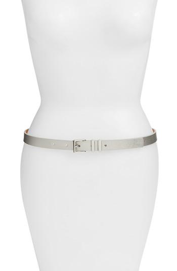 Women's Halogen Metallic Saffiano Leather Belt - Silver