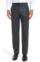 Men's Zanella Devon Flat Front Solid Wool Flannel Trousers - Grey