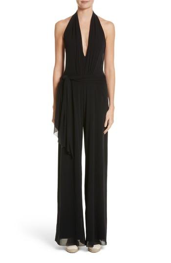 Women's Fuzzi Plunging Halter Neck Jumpsuit - Black