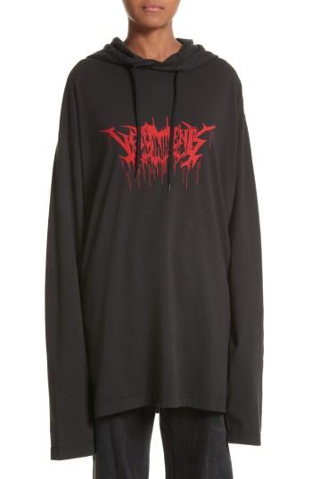 Women's Vetements Logo Jersey Pullover Hoodie - Black