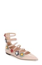 Women's Fendi 'flowerland' Strappy Flat Us / 37.5eu - Beige