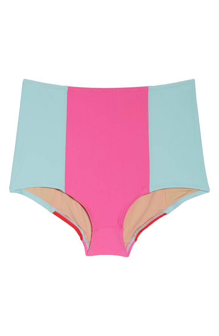 Women's J.crew Colorblock High Waist Bikini Bottoms, Size - Pink
