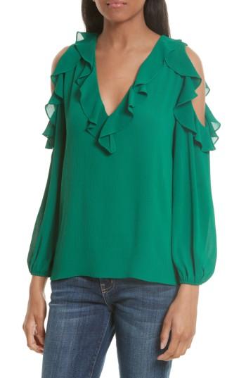 Women's Alice + Olivia Gia Ruffle Cold Shoulder Blouse - Green