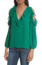 Women's Alice + Olivia Gia Ruffle Cold Shoulder Blouse - Green