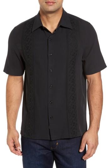 Men's Nat Nast Regular Fit Embroidered Silk Sport Shirt - Black