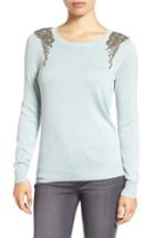 Women's Halogen Embellished Shoulder Sweater - Blue