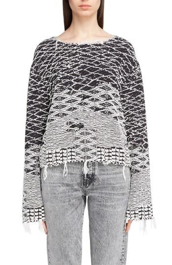 Women's Saint Laurent Fringe Jacquard Sweater - White