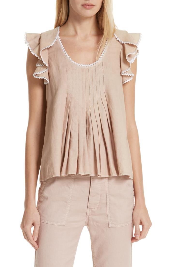 Women's The Great. The Tulip Linen & Cotton Top - Pink