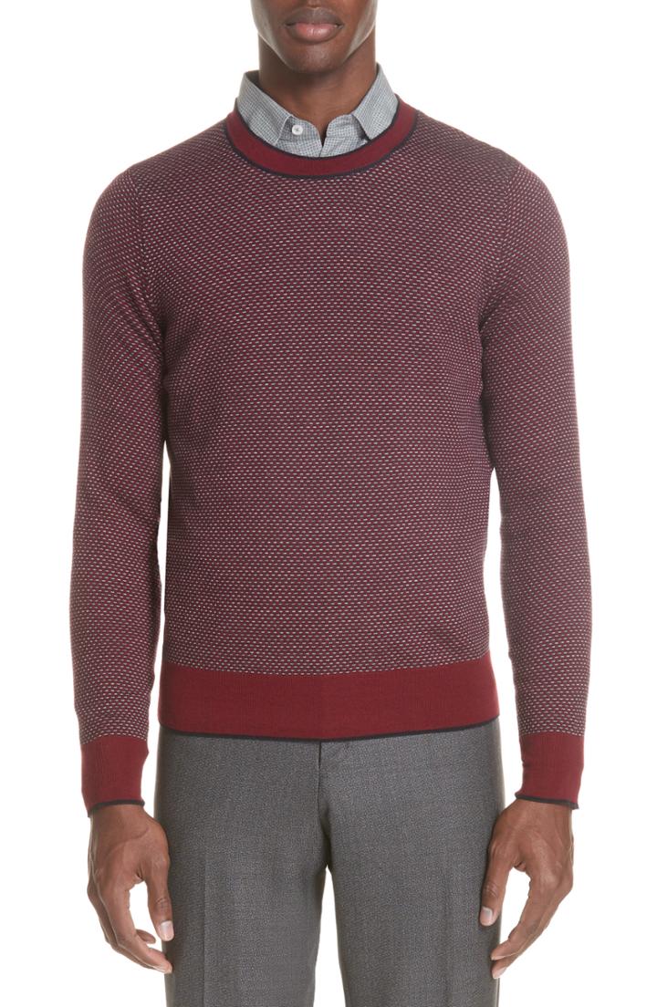 Men's Canali Crewneck Wool Sweater Us / 50 Eu R - Red