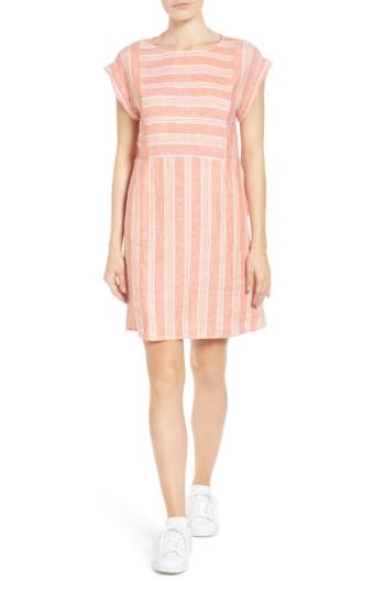 Women's Caslon Stripe Linen Shift Dress, Size - Coral