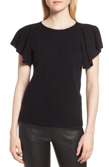Women's Nordstrom Signature Flutter Sleeve Cashmere Sweater - Black