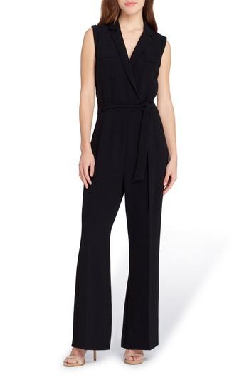 Women's Tahari Collared Crepe Jumpsuit - Black