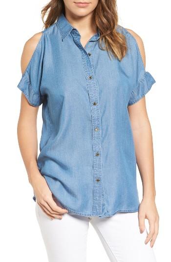 Women's Michael Michael Kors Chambray Cold Shoulder Shirt