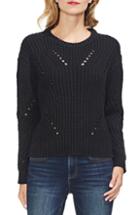 Women's Vince Camuto Rib Pointelle Detail Cotton Blend Sweater, Size - Black