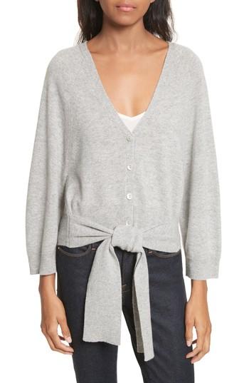 Women's Autumn Cashmere Wide Sleeve Tie Front Button Cardigan - Grey