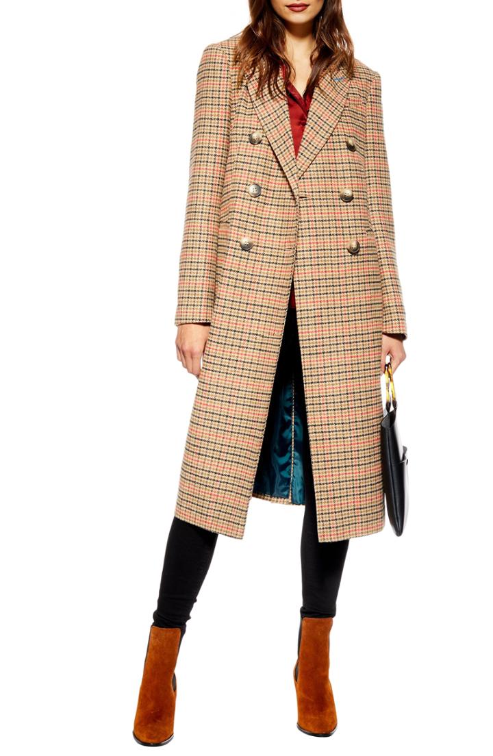 Women's Topshop Brushed Long Coat Us (fits Like 0) - Brown