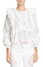 Women's Isabel Marant Ruffle Detail Broderie Anglaise Top Us / 34 Fr - White