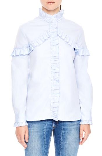 Women's Sandro Ruffle Trim Poplin Blouse