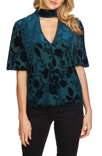 Women's 1.state Velvet Burnout Choker Top - Green