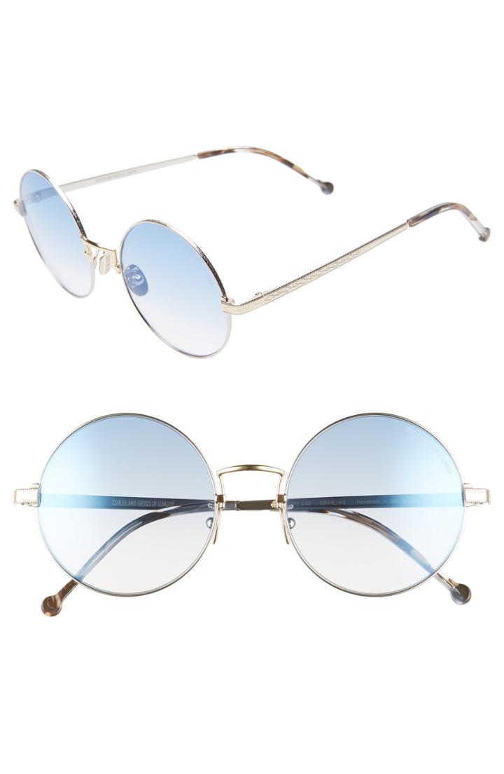 Women's Cutler And Gross 53mm Polarized Round Sunglasses - Siliver/ Reef Blue