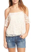 Women's Hinge Embroidered Mesh Off The Shoulder Top, Size - Pink