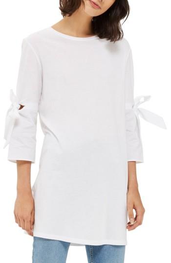 Women's Topshop Tie Trumpet Sleeve Tunic Us (fits Like 0-2) - White