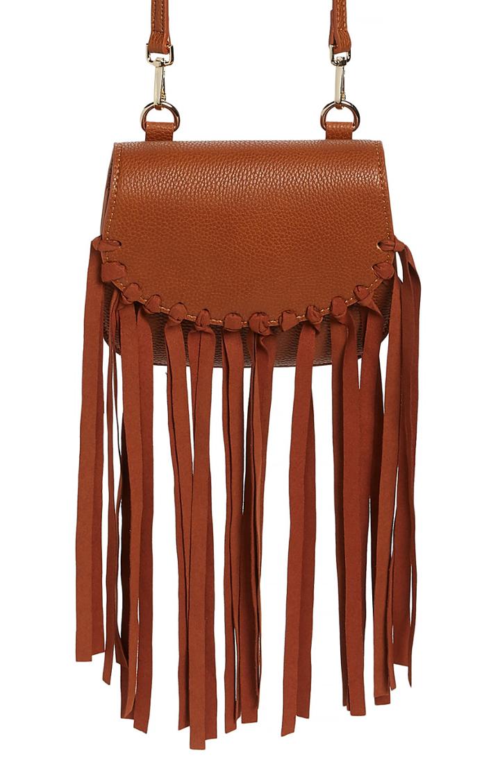 Jules Kae Mini Dylan Fringe Faux Leather Crossbody Bag - Brown