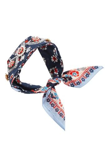 Women's Tory Burch Embellished Floral Scarf, Size - Blue