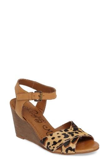 Women's Naughty Monkey Agyness Genuine Calf Hair Wedge Sandal .5 M - Brown