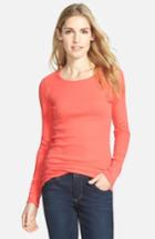 Petite Women's Caslon Long Sleeve Scoop Neck Cotton Tee P - Coral
